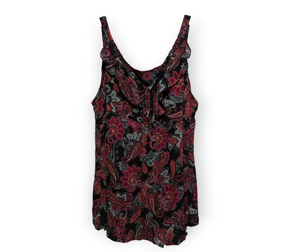Avenue Red Black Western Bandana Print Paisley V Neck Sequin Tank Top 14/16